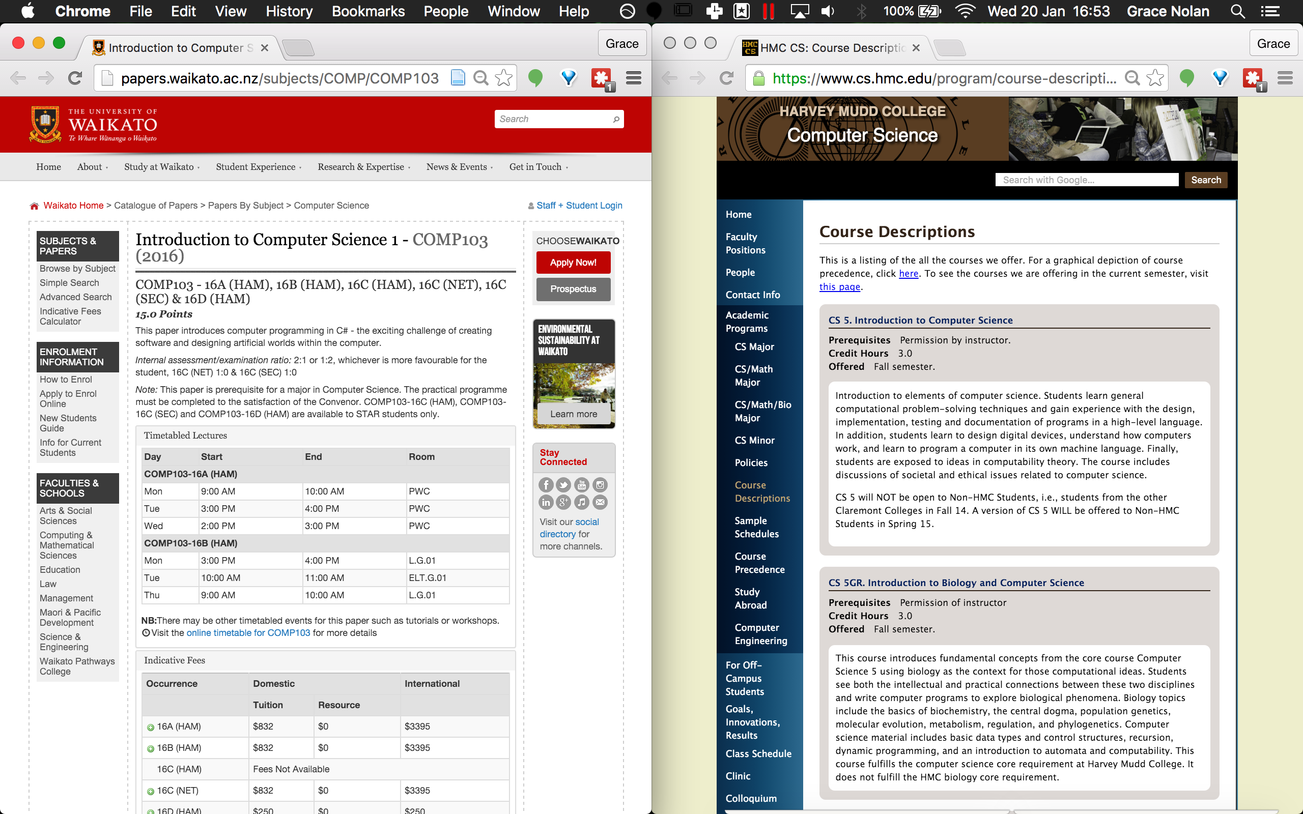 Comparison of course descriptions